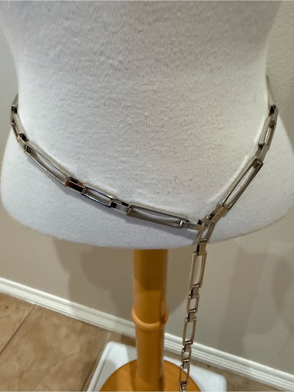 Calvin Klein Silver Tone Rectangular Link Chain Belt Logo Clasp Adjustable 42 “
